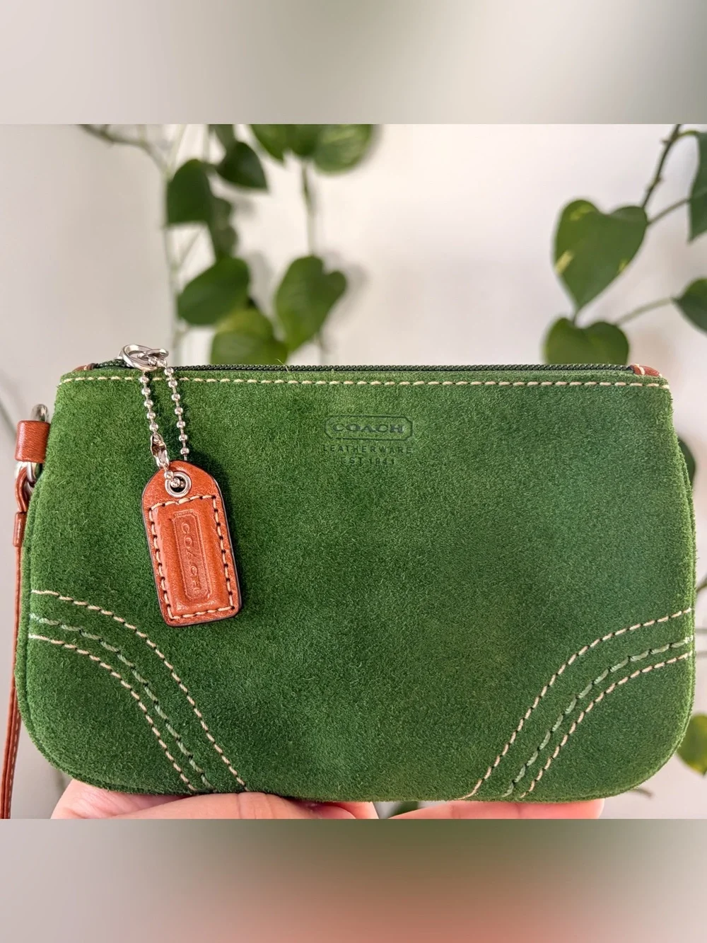 Coach Green Suede Wristlet